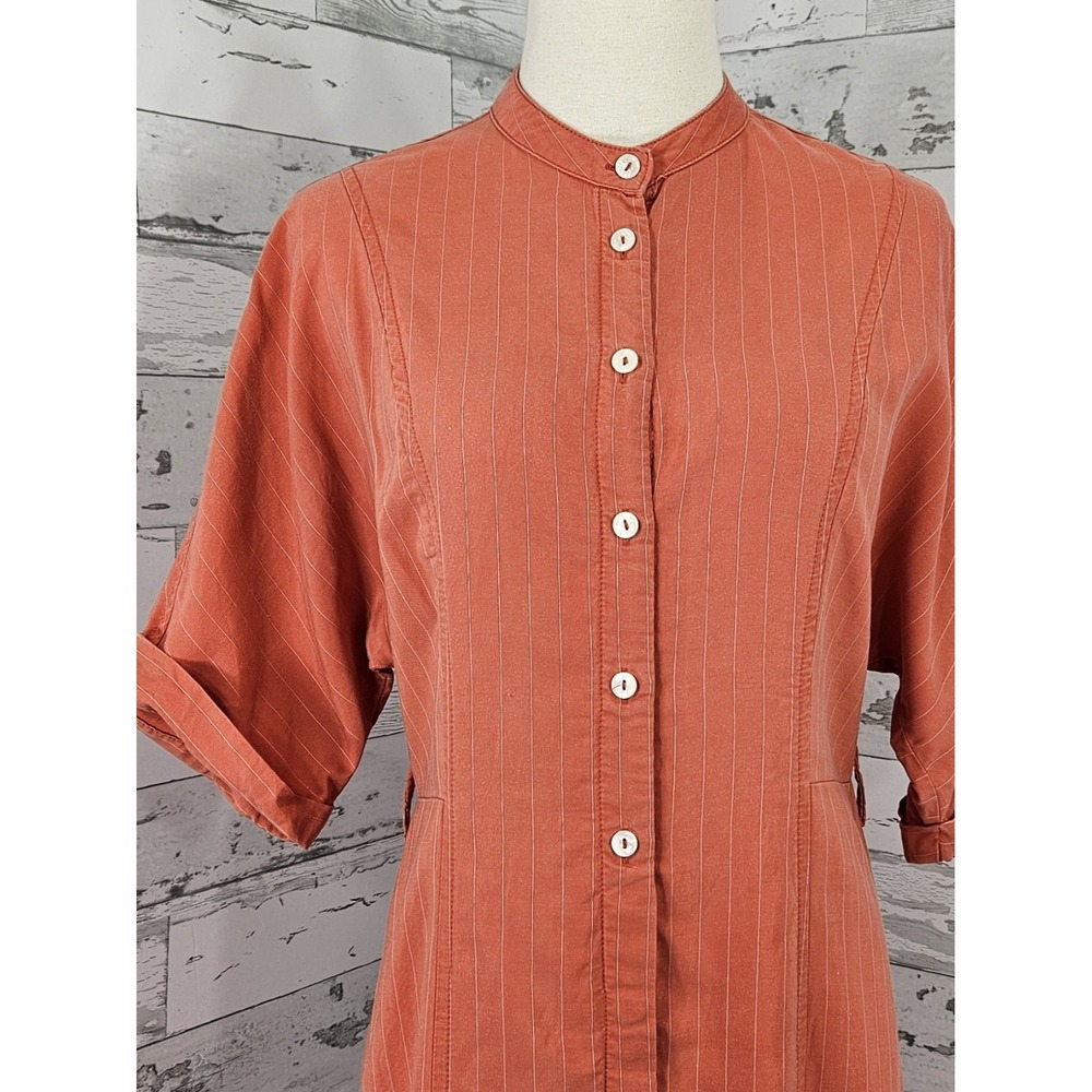 Mango Coral Orange Striped Shirt Midi Dress Womens 4 - Picture 2 of 9